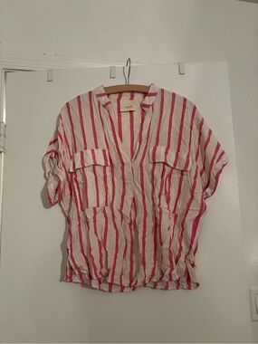 Maeve Pink and White Striped Shirt
